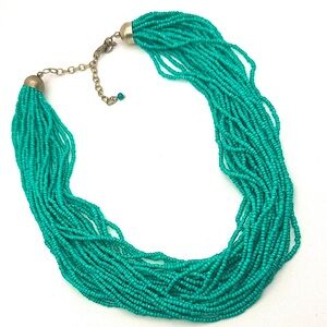 Turquoise Multi-strand Beaded Necklace Boho Eclectic Layered Adjustable Vintage